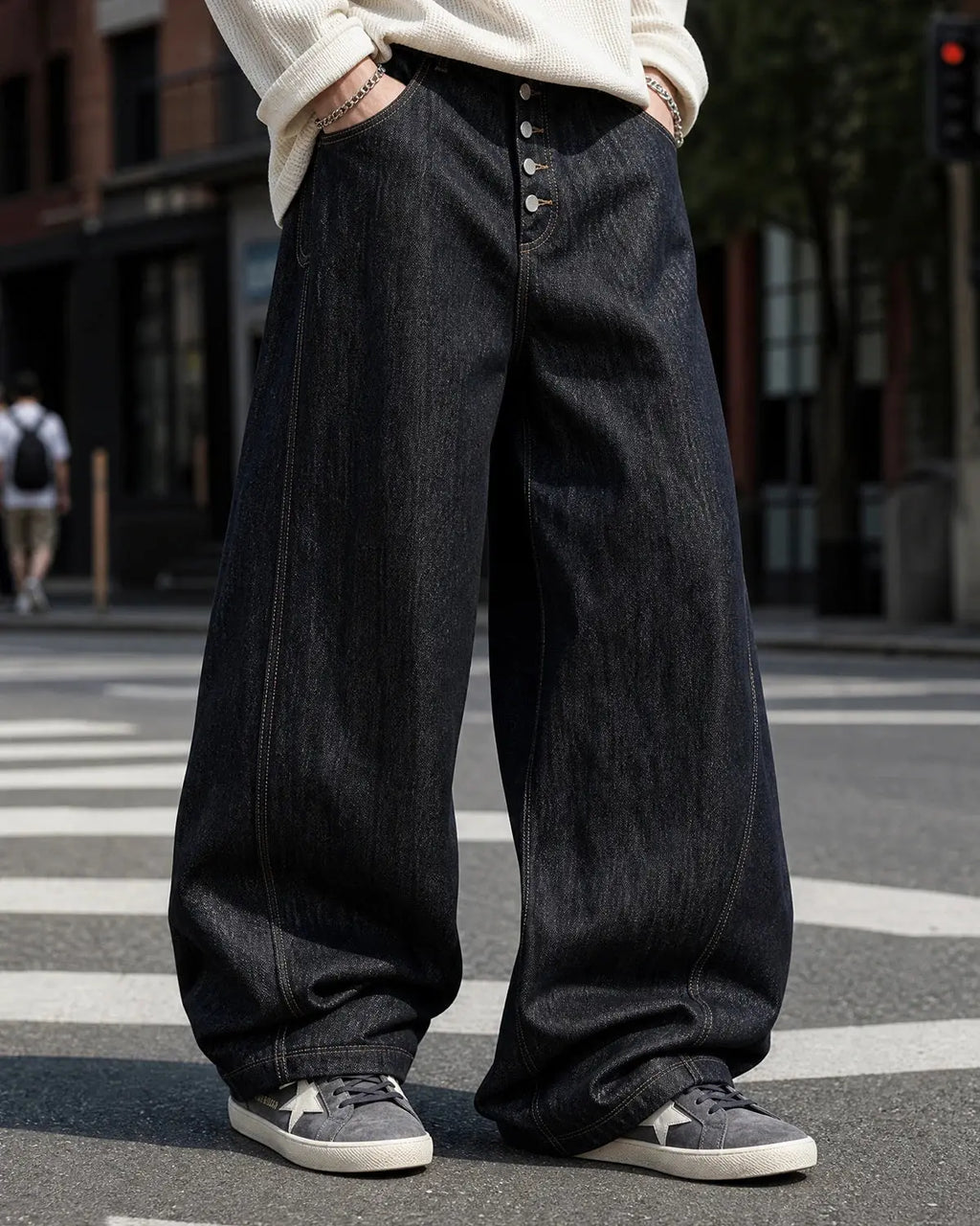 Black Buttons Up Barrel Baggy Jeans | Inflation Streetwear