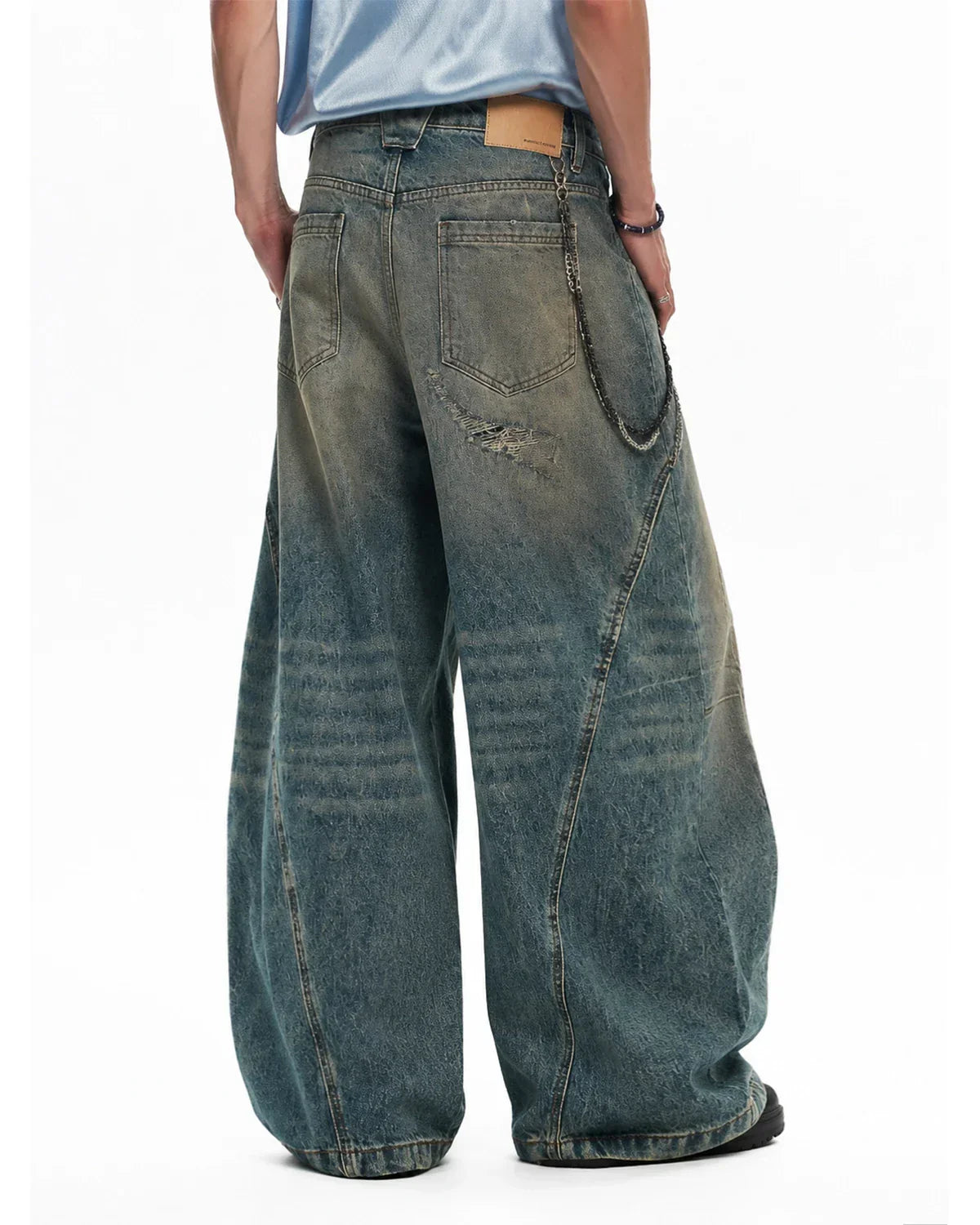 Distressed Dirty Wash Barrel Jeans | Inflation Streetwear