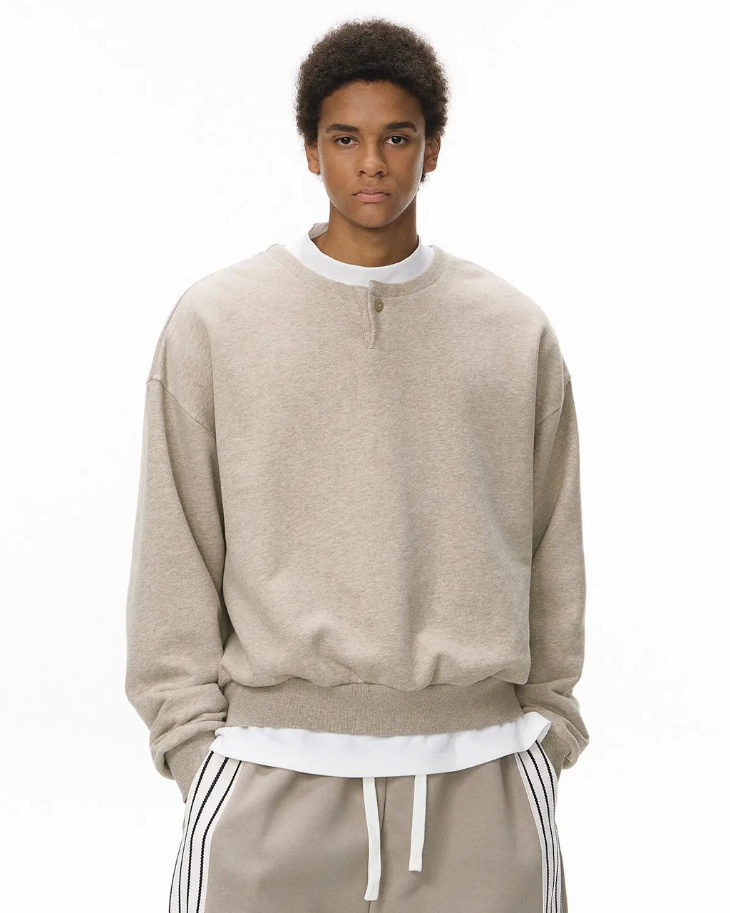 Boxy Fit Henley Collar Sweatshirt | Inflation Streetwear