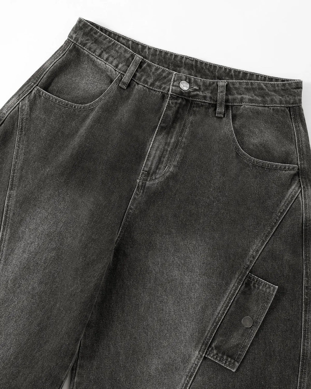 Distressed Washed Cargo Barrel Jeans | Streetwear