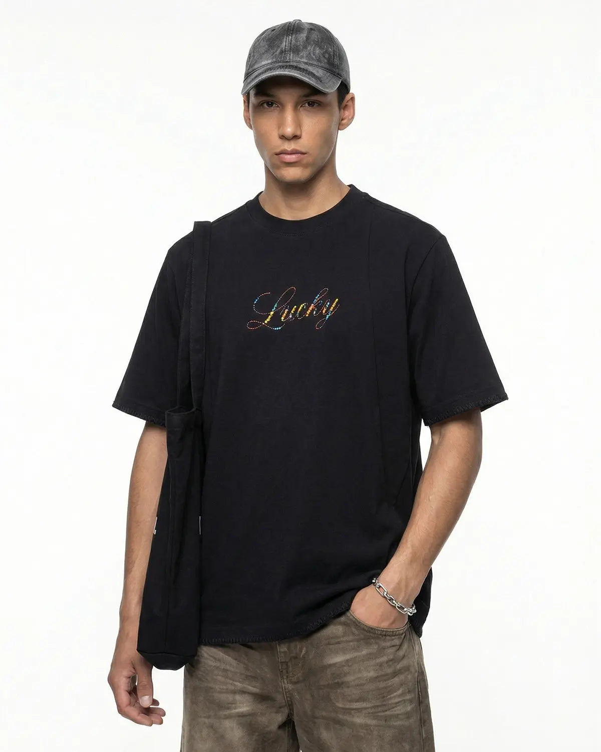 Rhinestone Lucky Graphic Oversized Tees | Inflation Streetwear