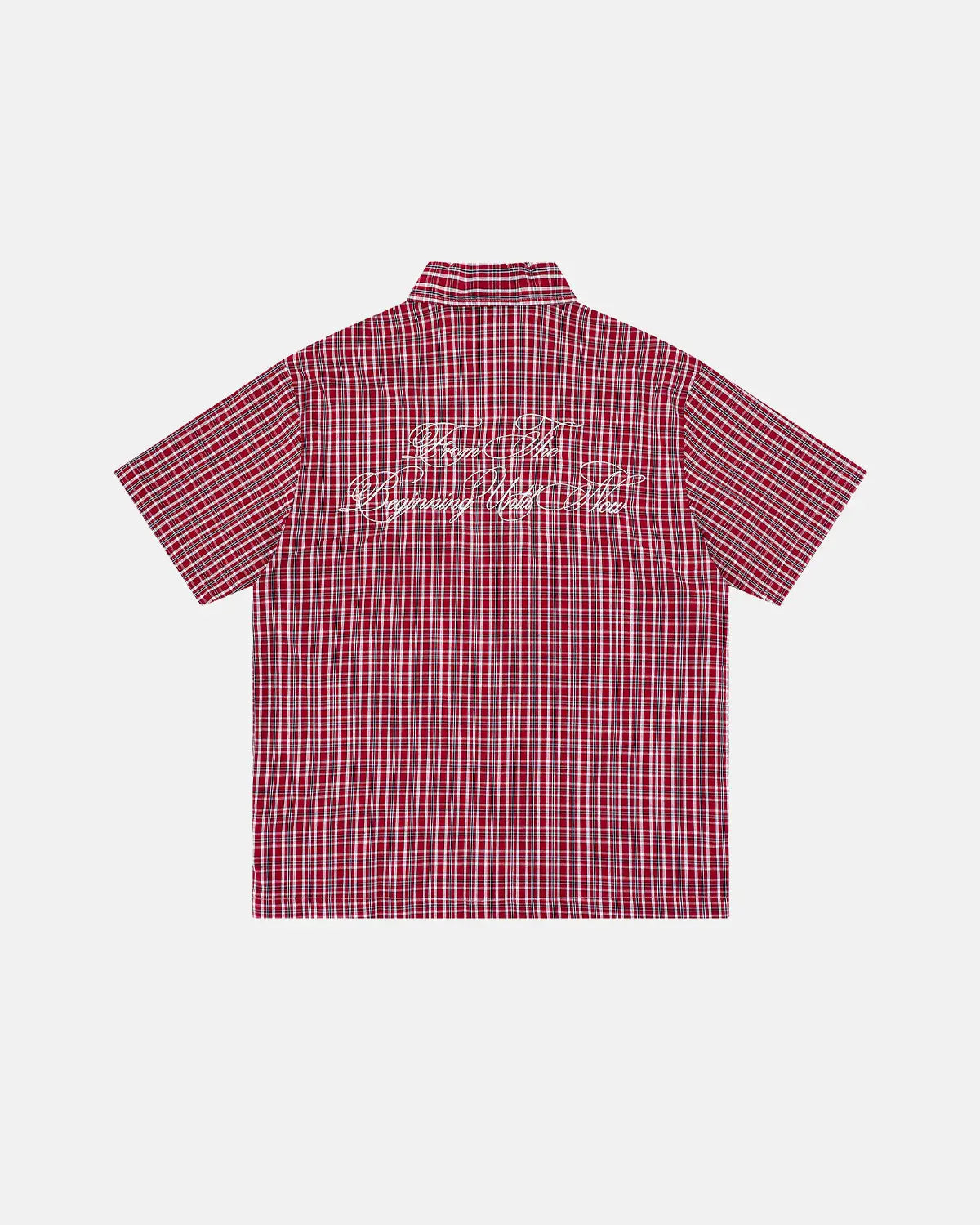 Plaid Script Embroidered Short-Sleeve Shirt | Inflation Streetwear