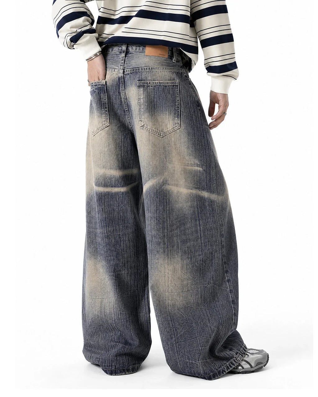 Bamboo Weave Dirty Wash Barrel Jeans | Inflation Streetwear