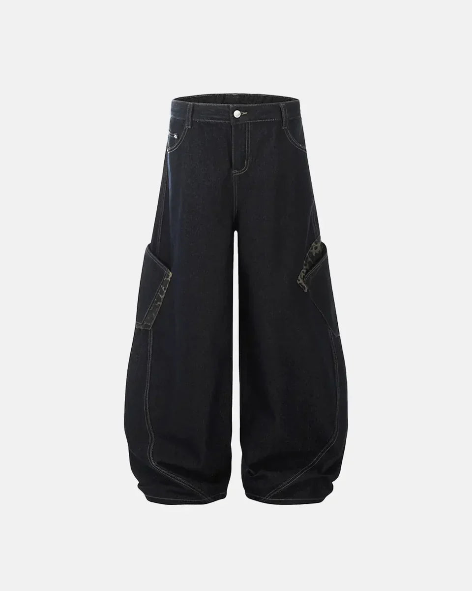 Leopard Patchwork Barrel Jeans | Inflation Streetwear