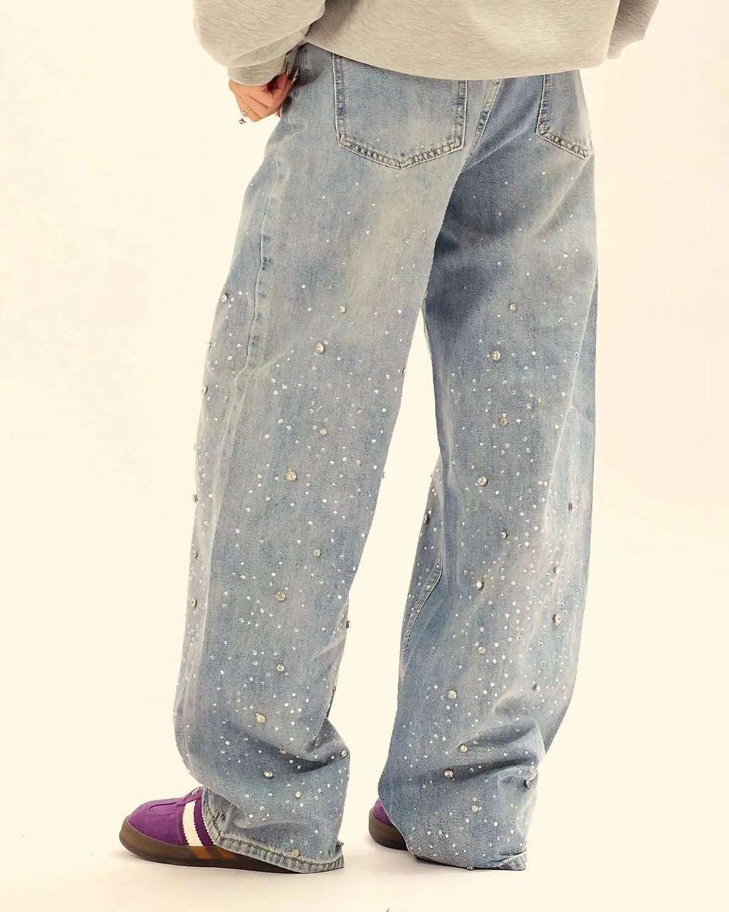 Studded Rhinestone Baggy Jeans | Inflation Streetwear
