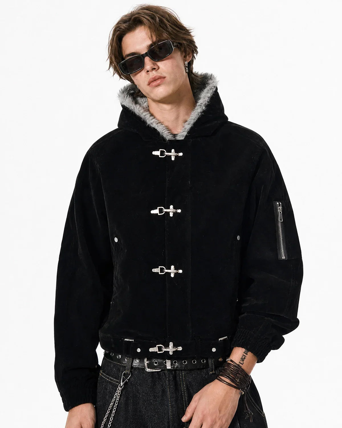 Faux Fur Lined Clasp Bomber Jacket | Inflation Streetwear