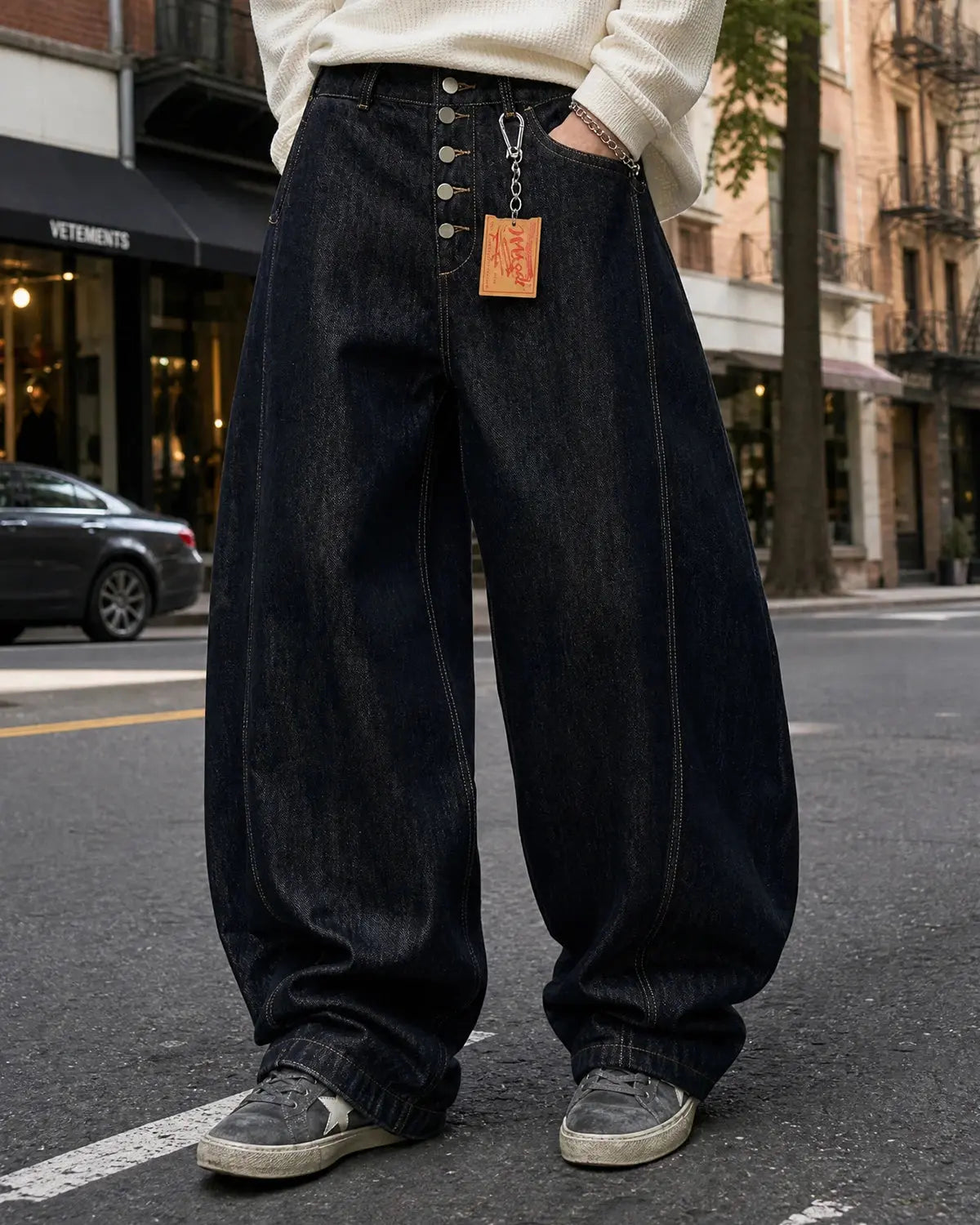 Black Buttons Up Barrel Baggy Jeans | Inflation Streetwear