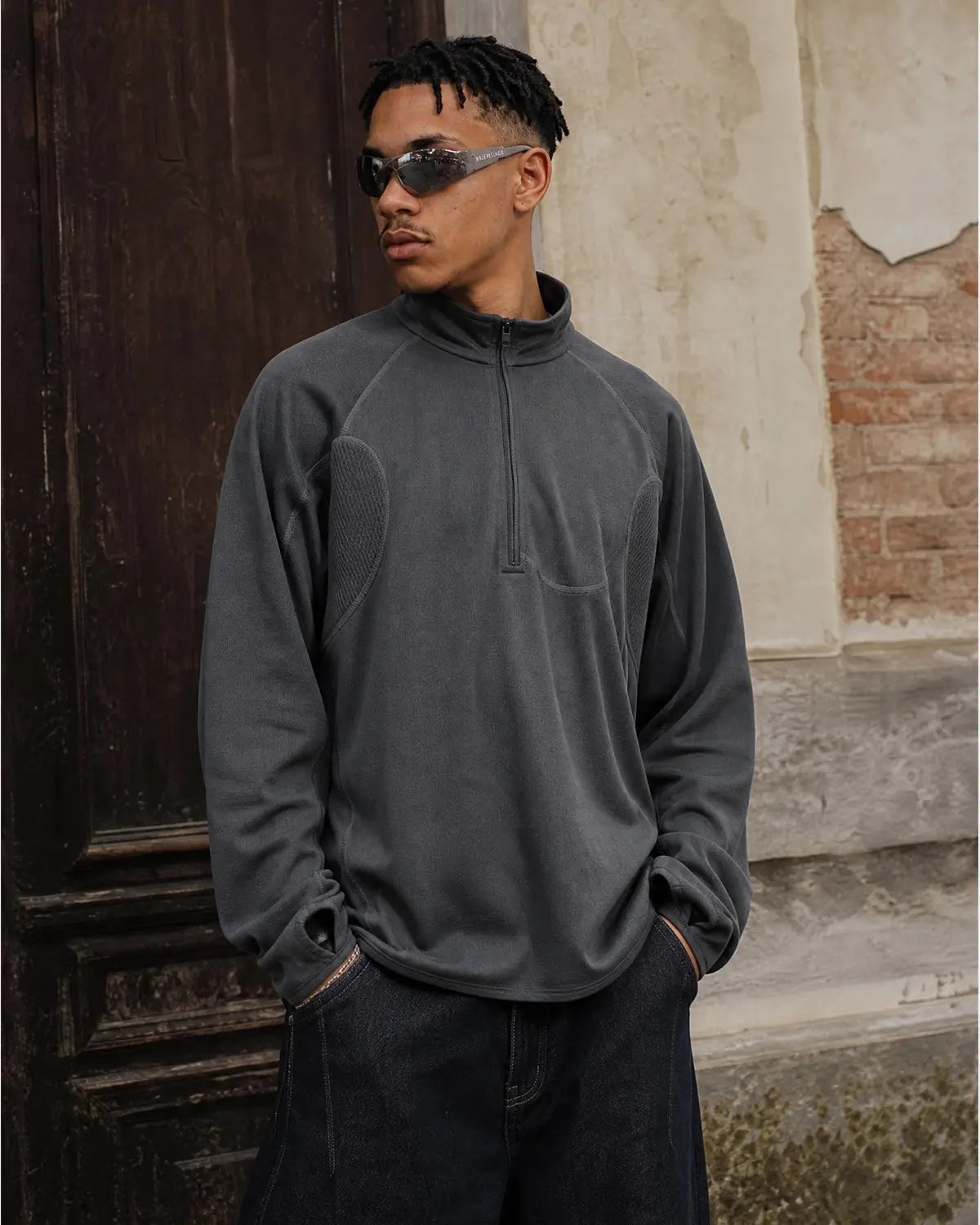 Breathable Grid Fleece Half-Zip Sweatshirt | Inflation Streetwear