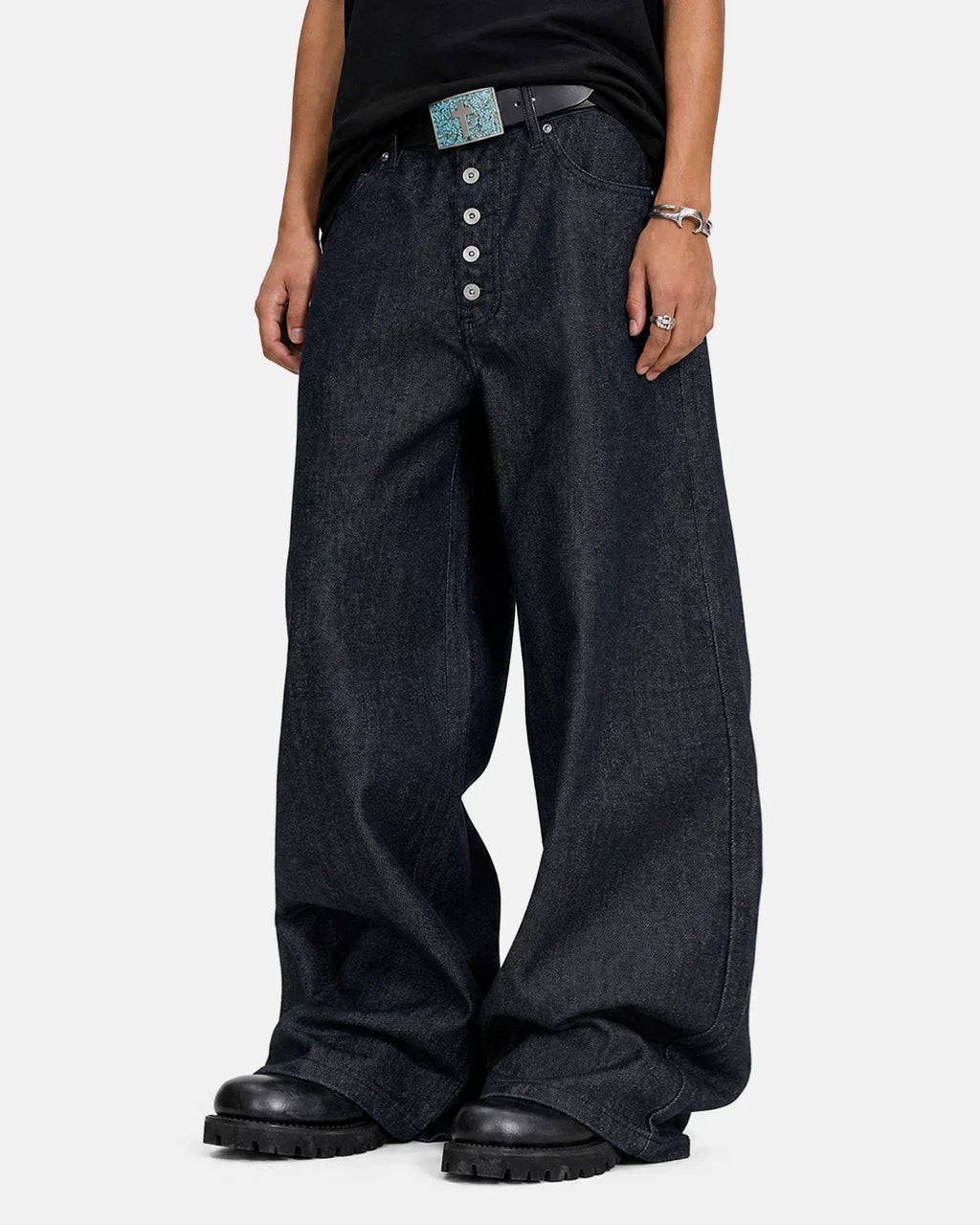 Buttons Up Raw Baggy Jeans | Inflation Streetwear