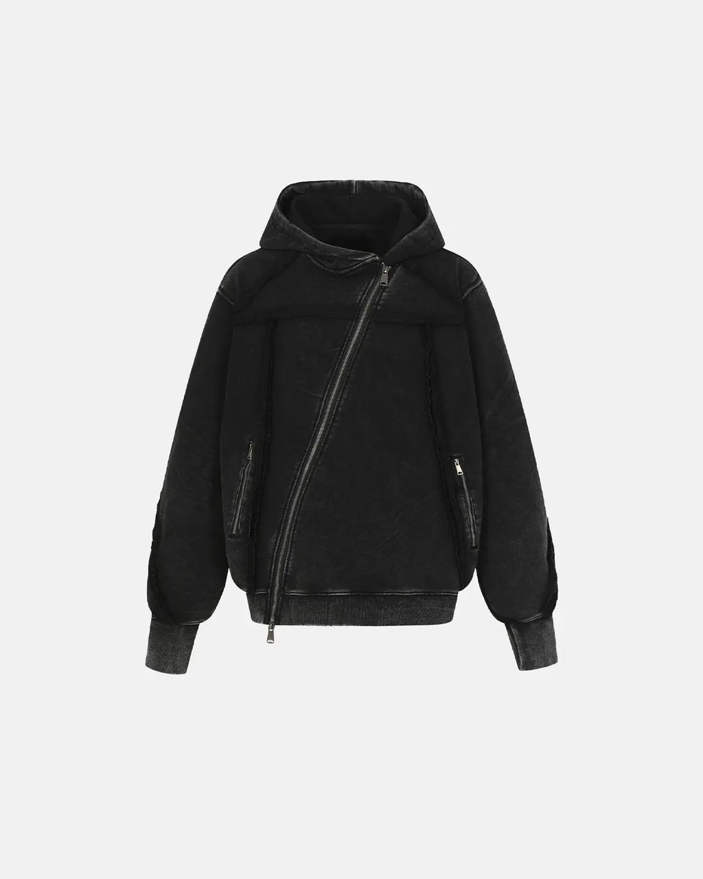 Washed Boxy Asymmetric Zip Up Hoodie | Inflation Streetwear