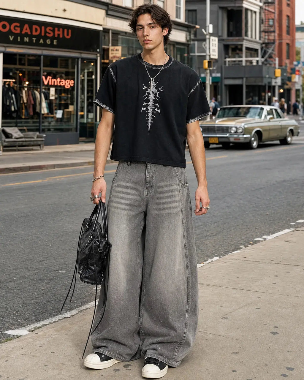 Rhinestone Washed Barrel Jeans| Inflation Streetwear