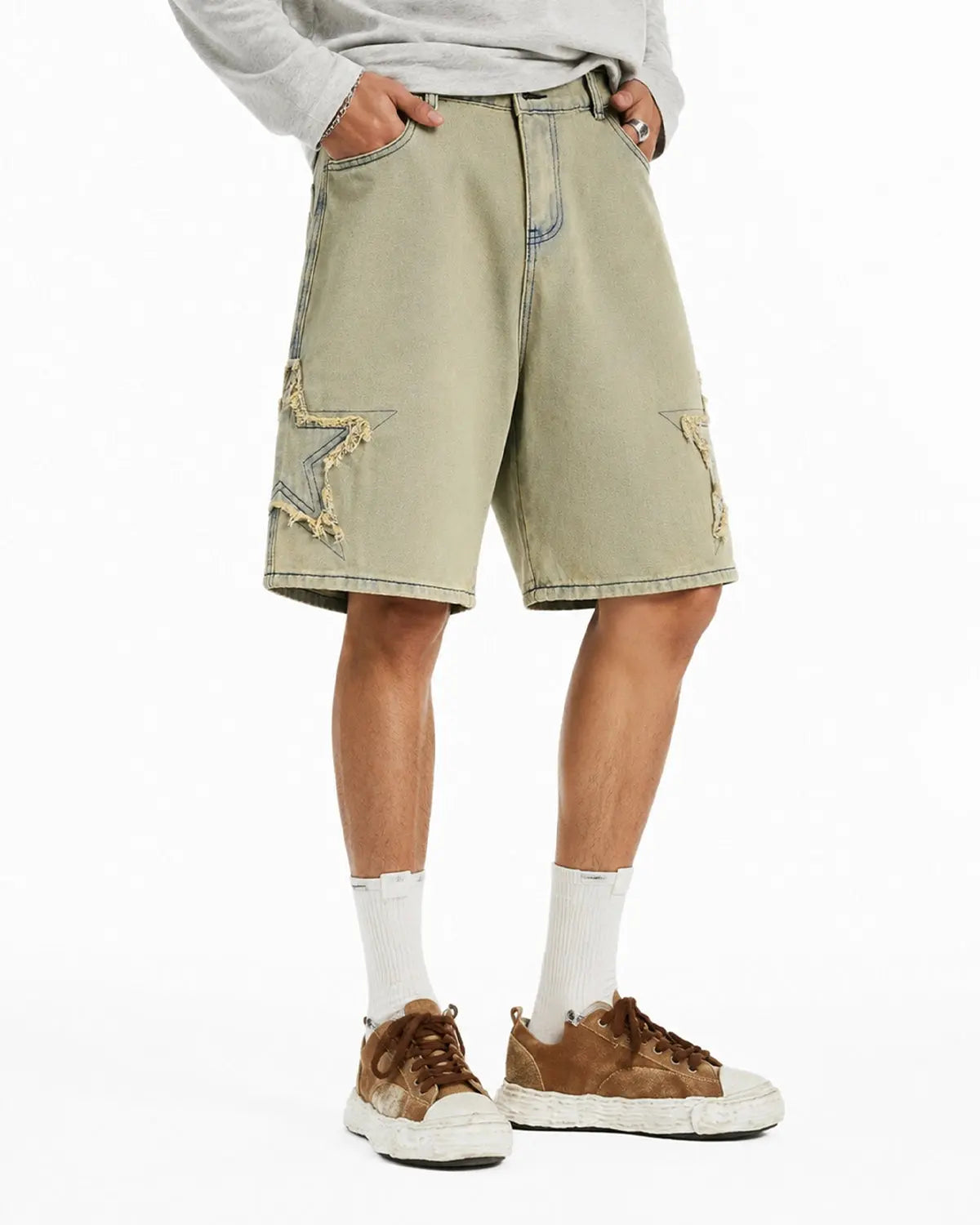 Star Patch Distressed Baggy Jorts | Inflation Streetwear