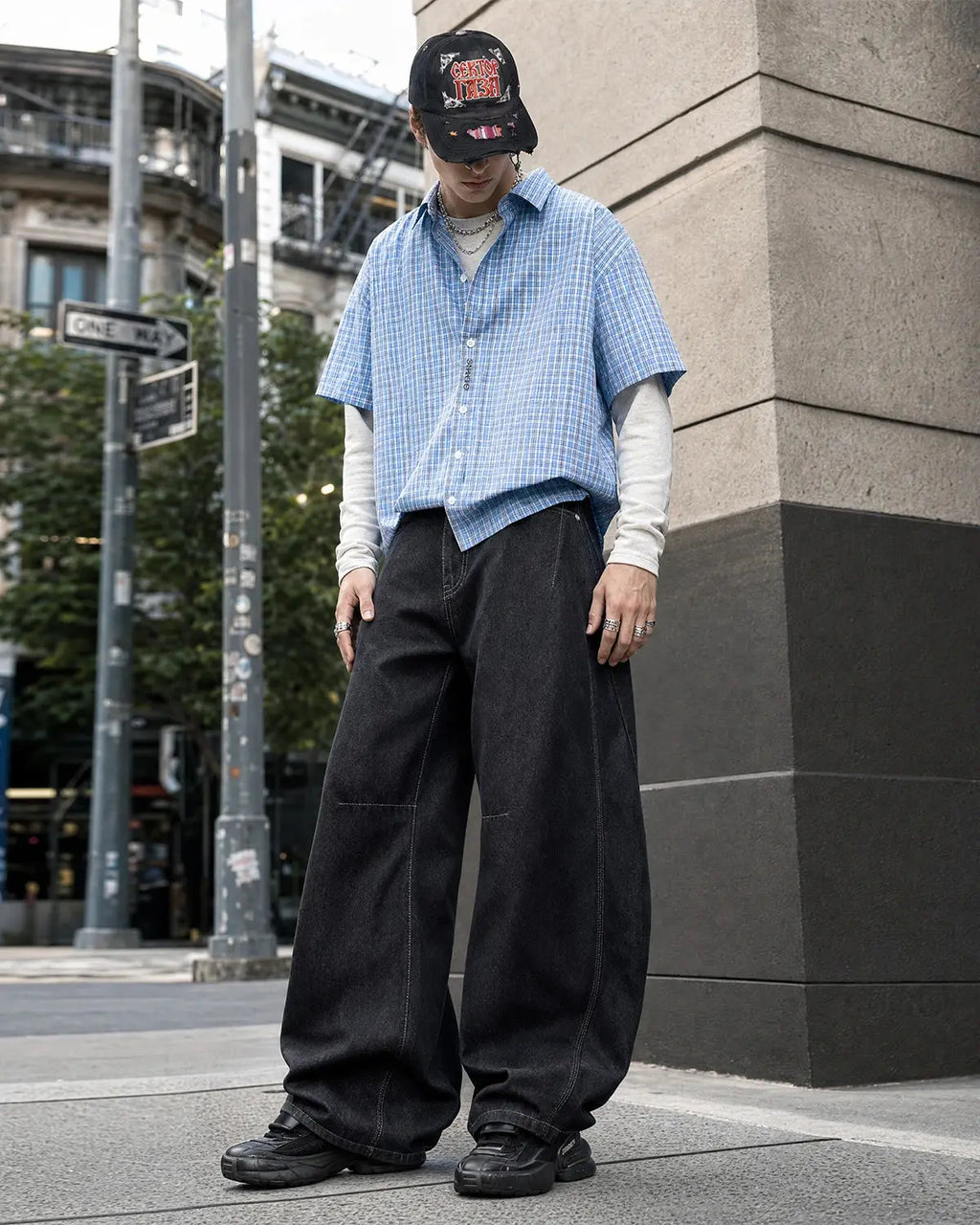 INFLATION Raw Color Barrel Baggy Jeans