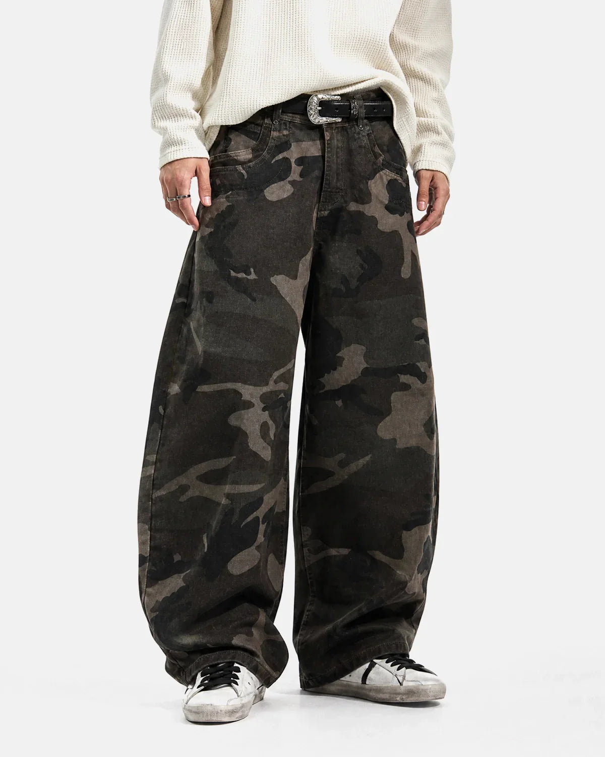 Studded Camo Barrel Jeans | Inflation Streetwear