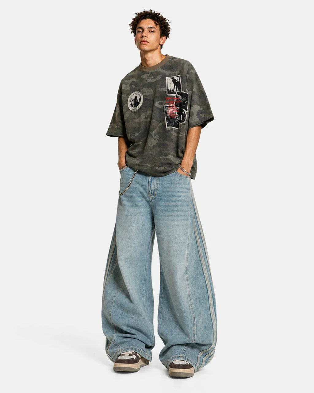 Acid Wash Striped Side Baggy Jeans | Inflation Streetwear
