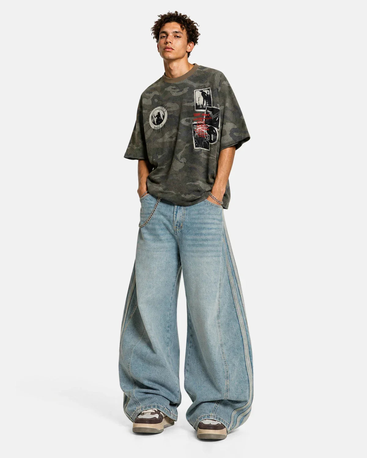 Acid Wash Striped Side Baggy Jeans | Inflation Streetwear