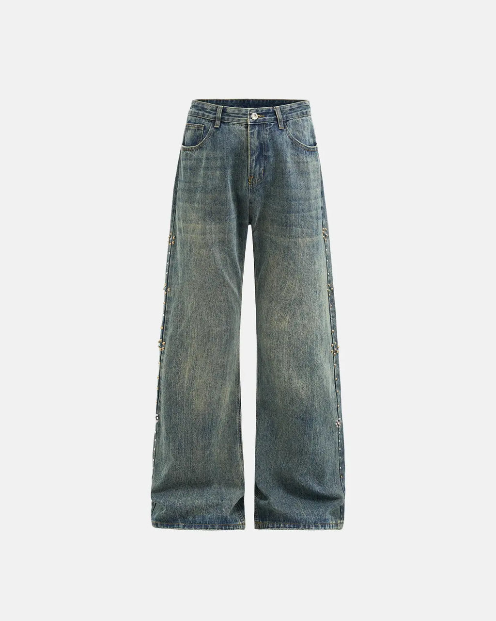Acid Wash Beaded Studded Flared Baggy Jeans | Inflation Streetwear