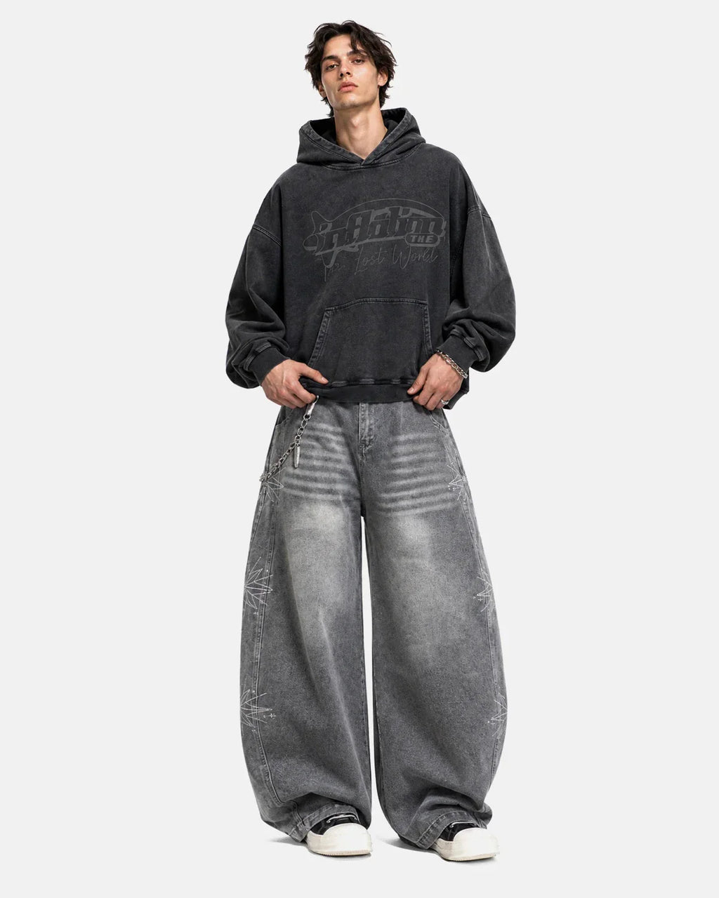 Star Graphic Rhinestone Barrel Baggy Jeans | Inflation Streetewear