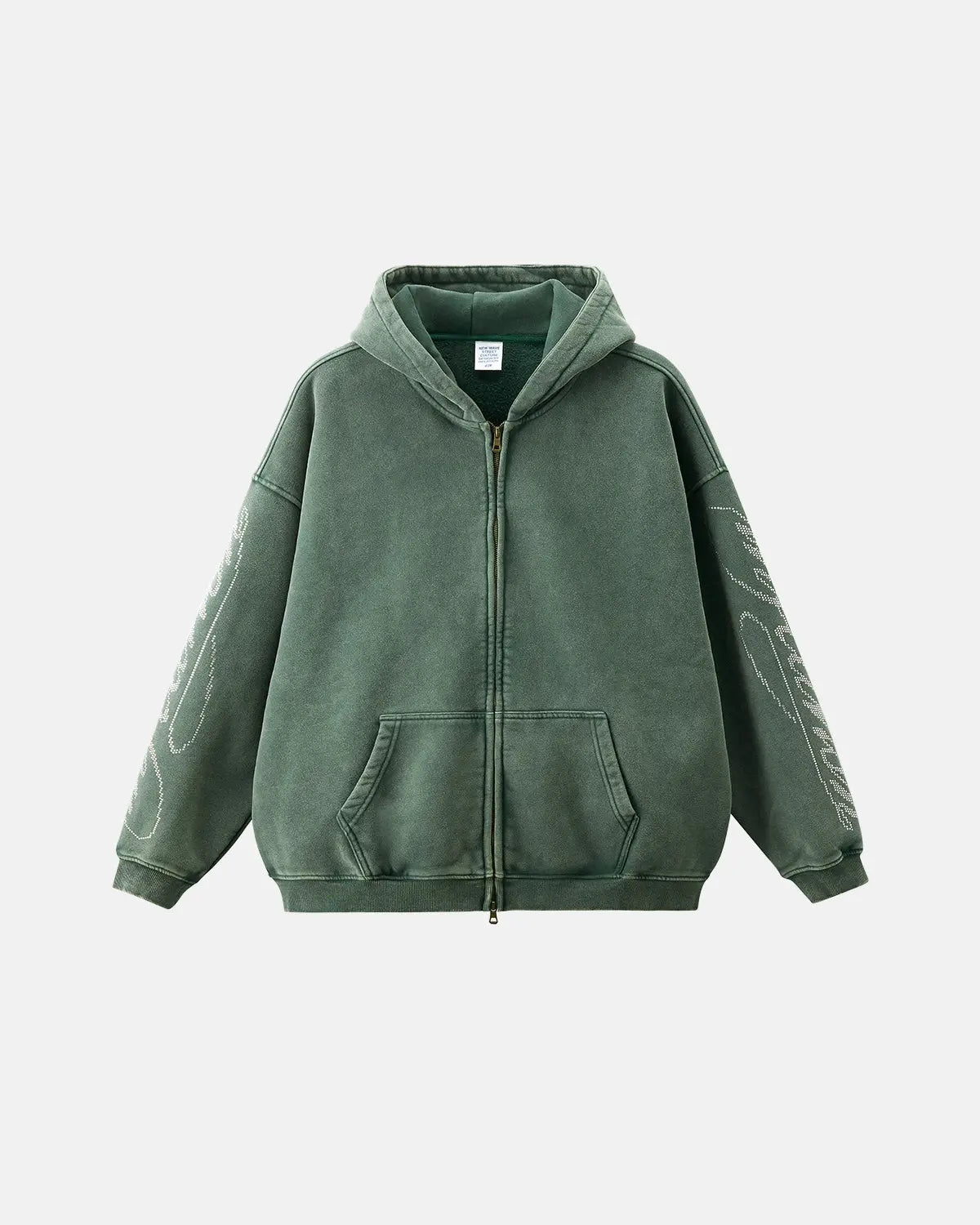 Rhinestone Distressed Washed Zip Up Hoodies | Inflation Streetwear