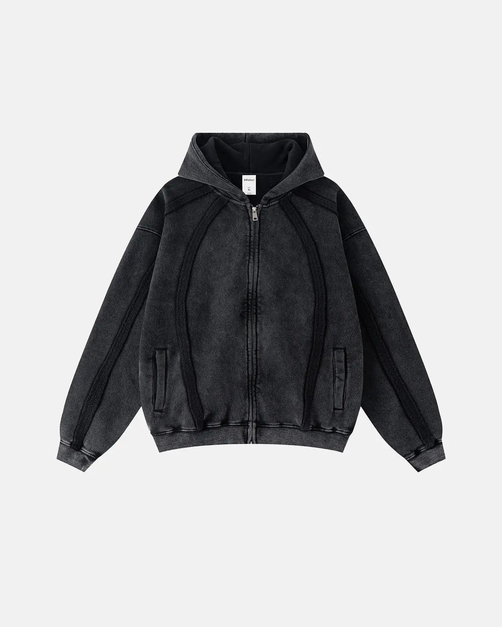 Snow Washed Raw Edge Boxy Zip Up Hoodie | Inflation Streetwear
