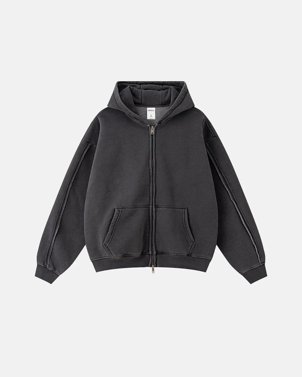 Washed Raw Edge Boxy Zip Up Hoodie | Inflation Streetwear