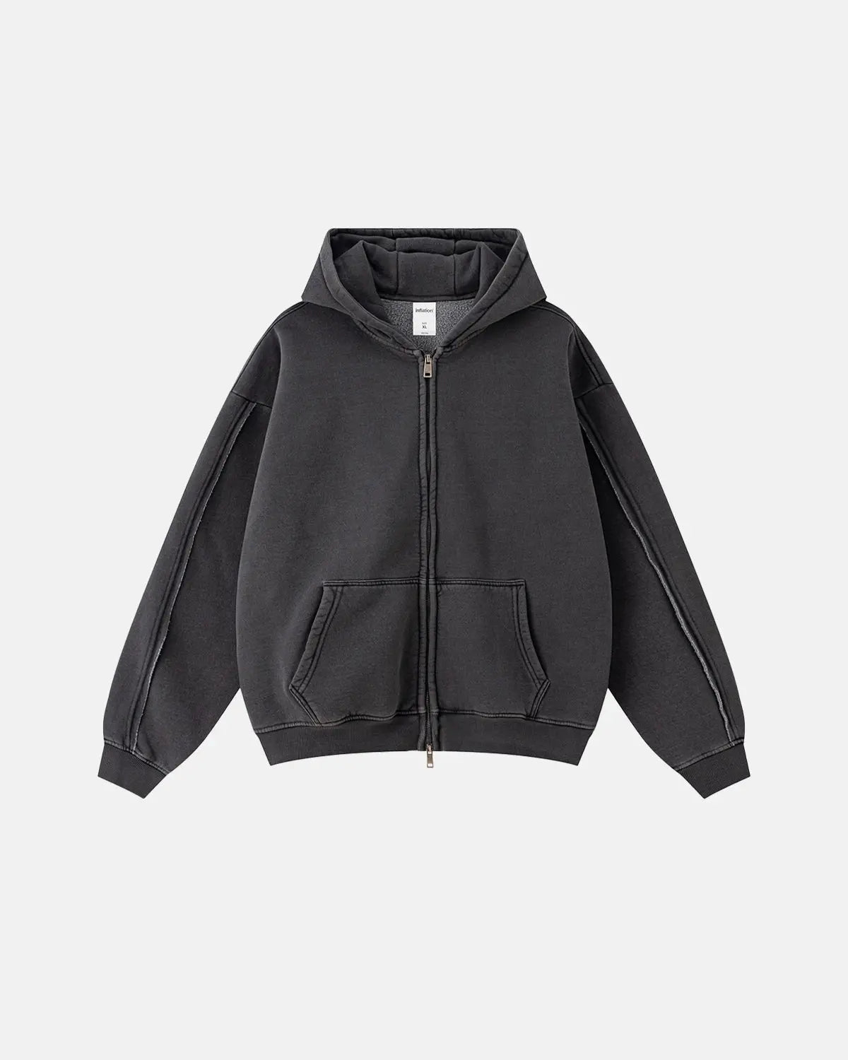 Washed Raw Edge Boxy Zip Up Hoodie | Inflation Streetwear