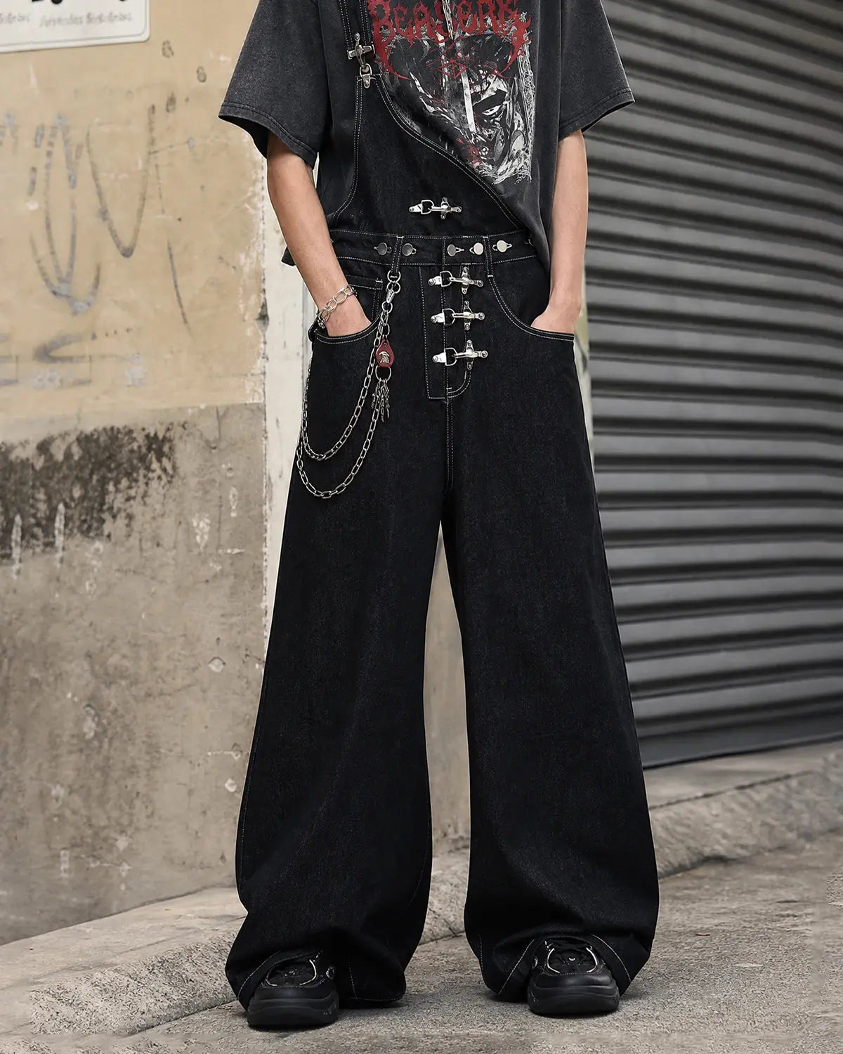 Asymmetric Buckle Denim Overalls Jeans | Inflation Streetwear