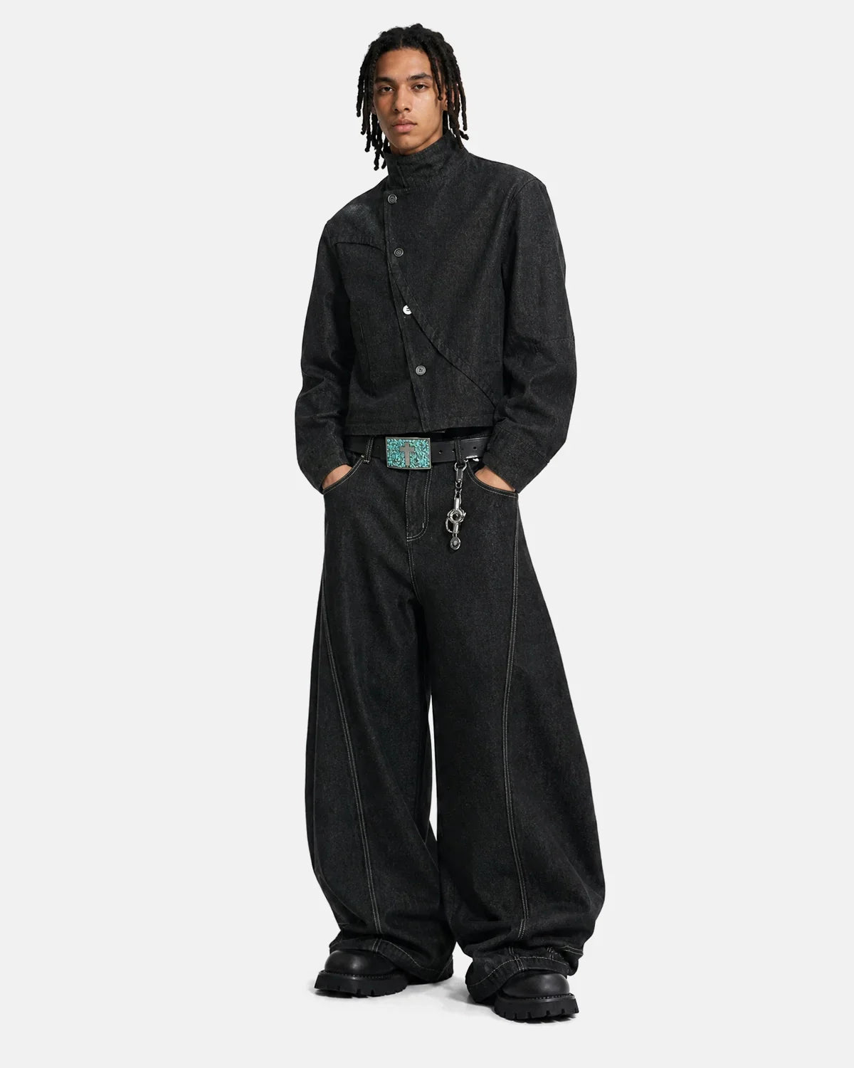 Cropped Asymmetric Button Denim Jacket | Inflation Streetwear
