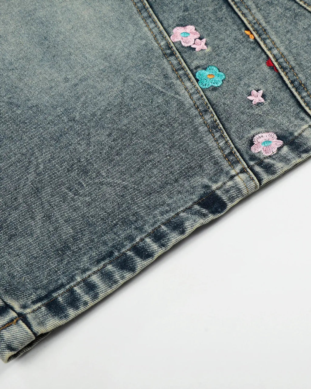 Floral Embroidered Long Baggy Jorts | Inflation Streetwear