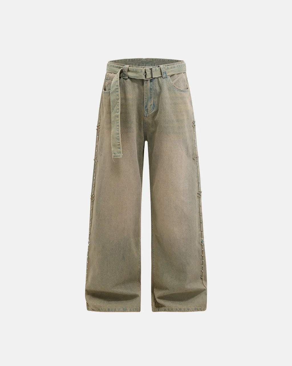 Beaded Studded Washed Baggy Jeans | INFLATION Streetwear