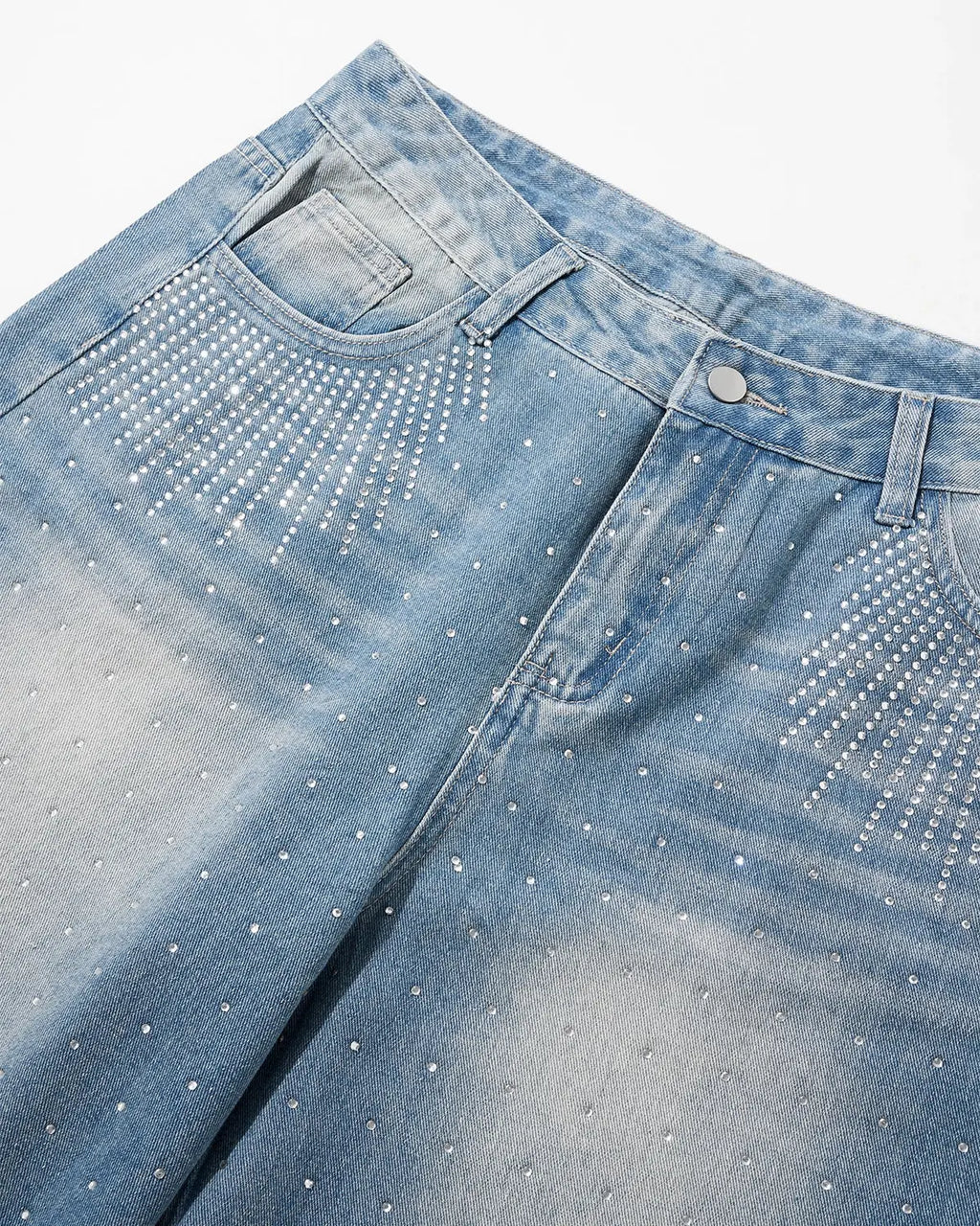 Blue Rhinestone Baggy Jeans Shorts | Inflation Streetwear