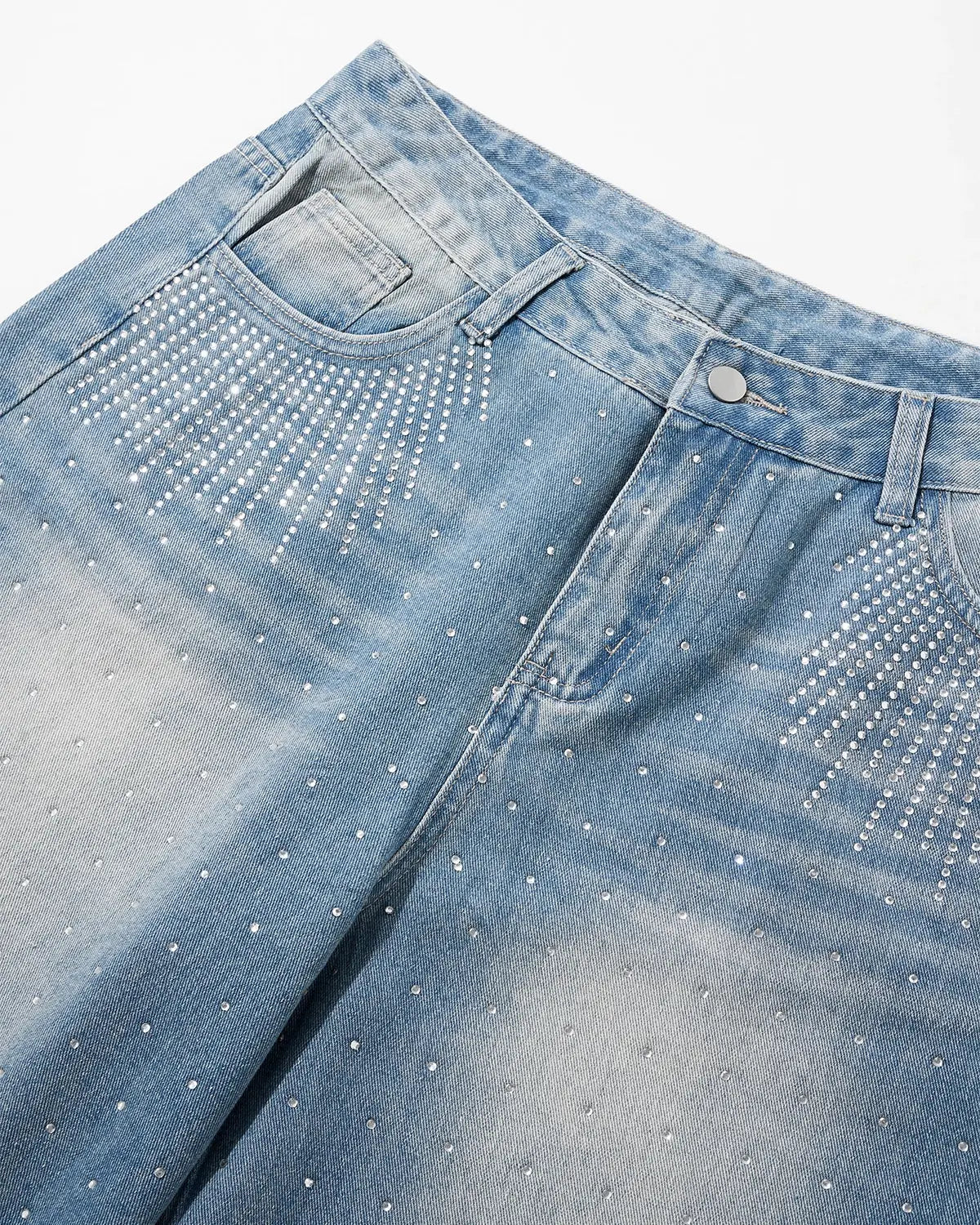 Blue Rhinestone Baggy Jeans Shorts | Inflation Streetwear