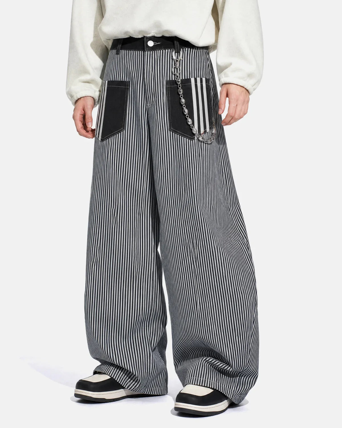 Striped Patch Pocket Baggy Jeans | Inflation Streetwear