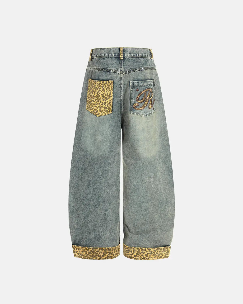 Leopard Patchwork Embroidery Baggy Jeans | Inflation Streetwear