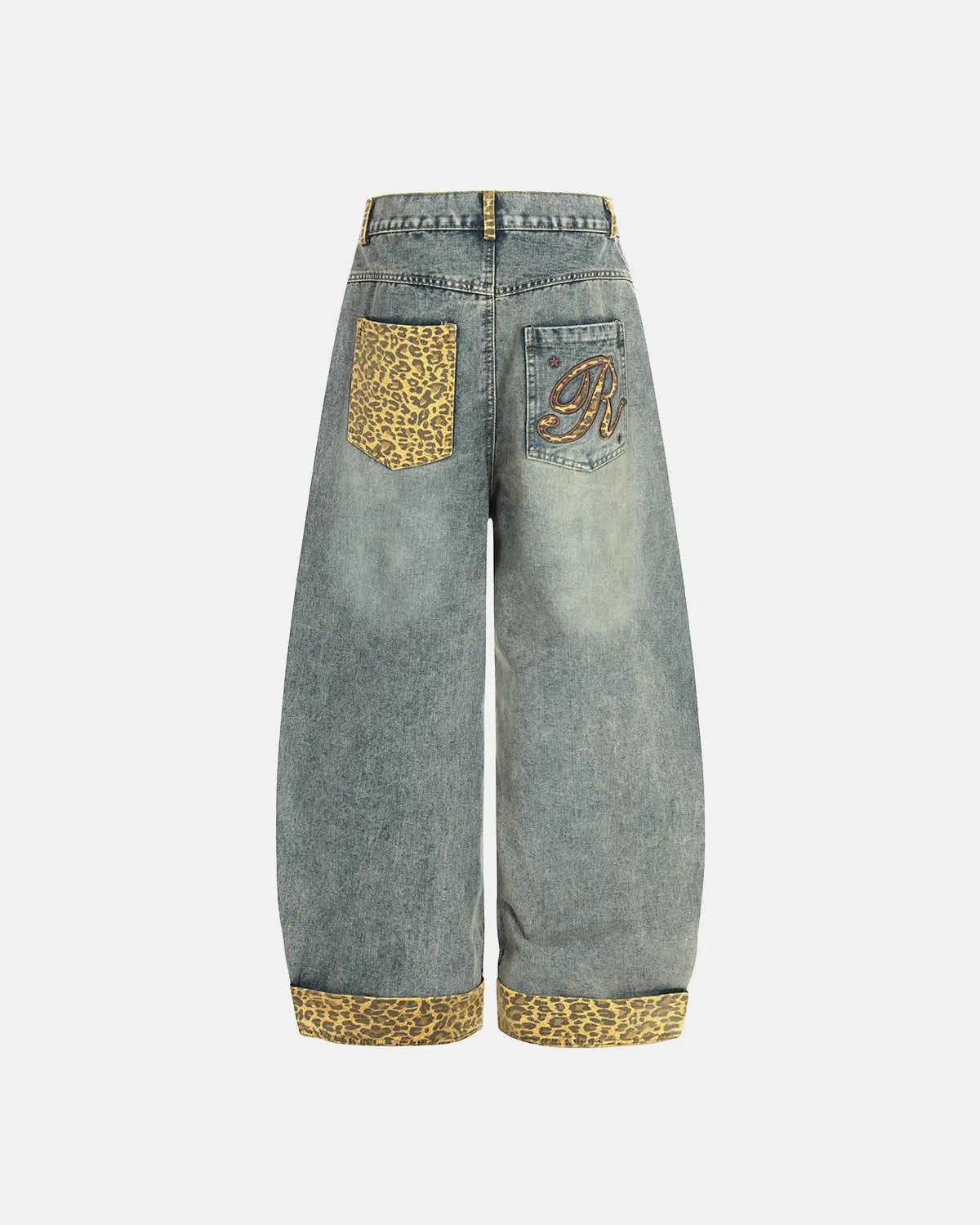Leopard Patchwork Embroidery Baggy Jeans | Inflation Streetwear