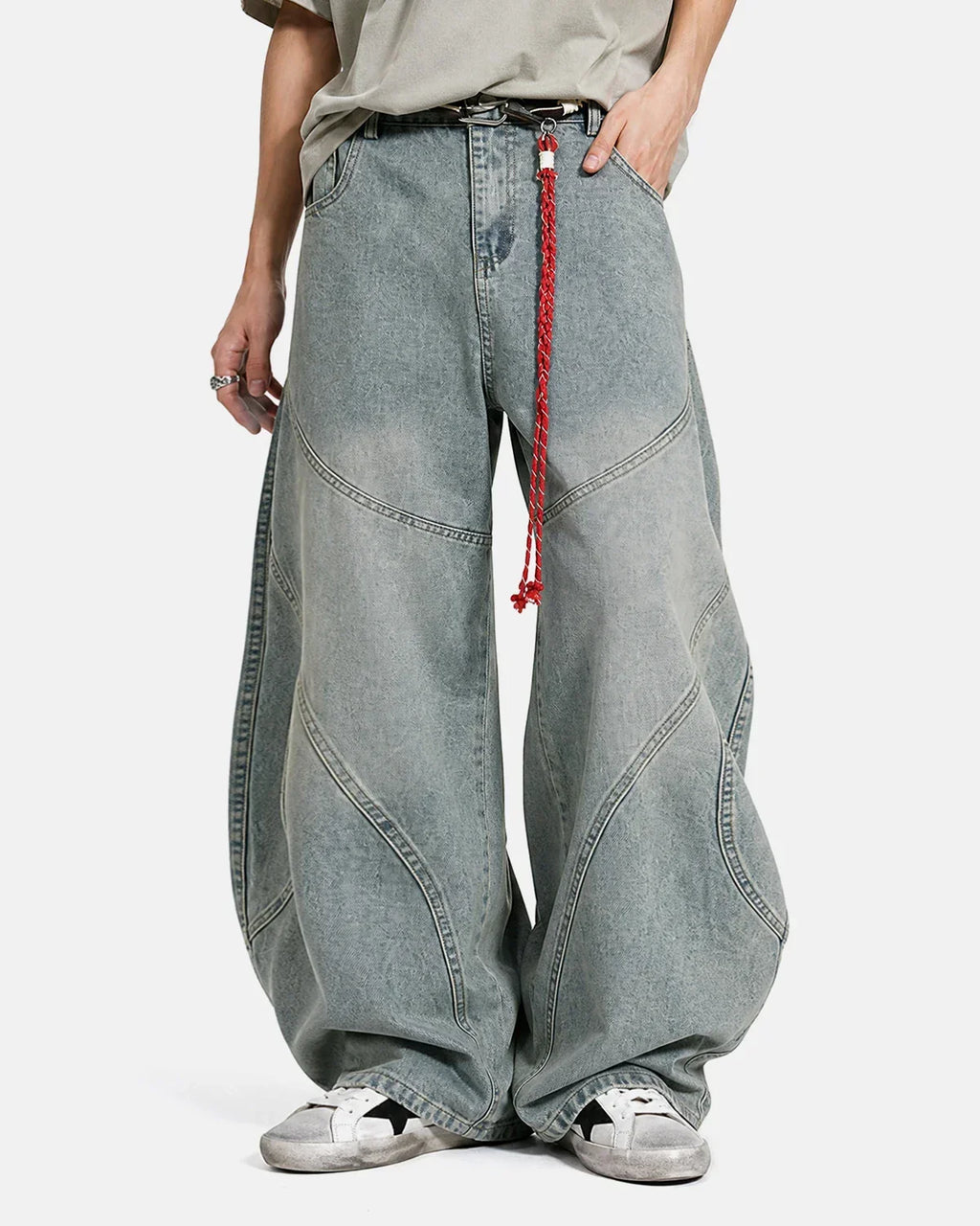 Acid Wash Stitching Baggy Jeans | Inflation Streetwear