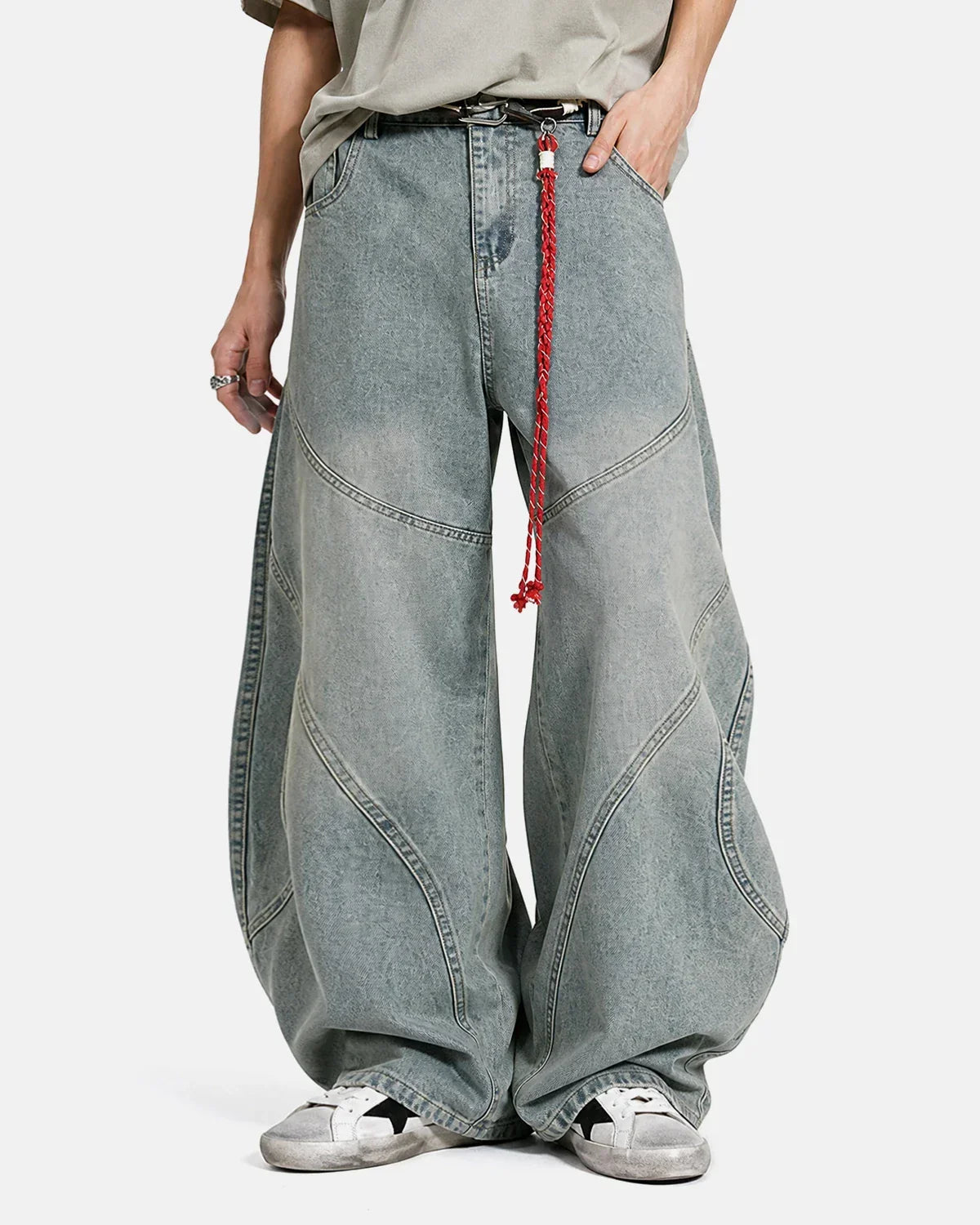 Acid Wash Stitching Baggy Jeans | Inflation Streetwear