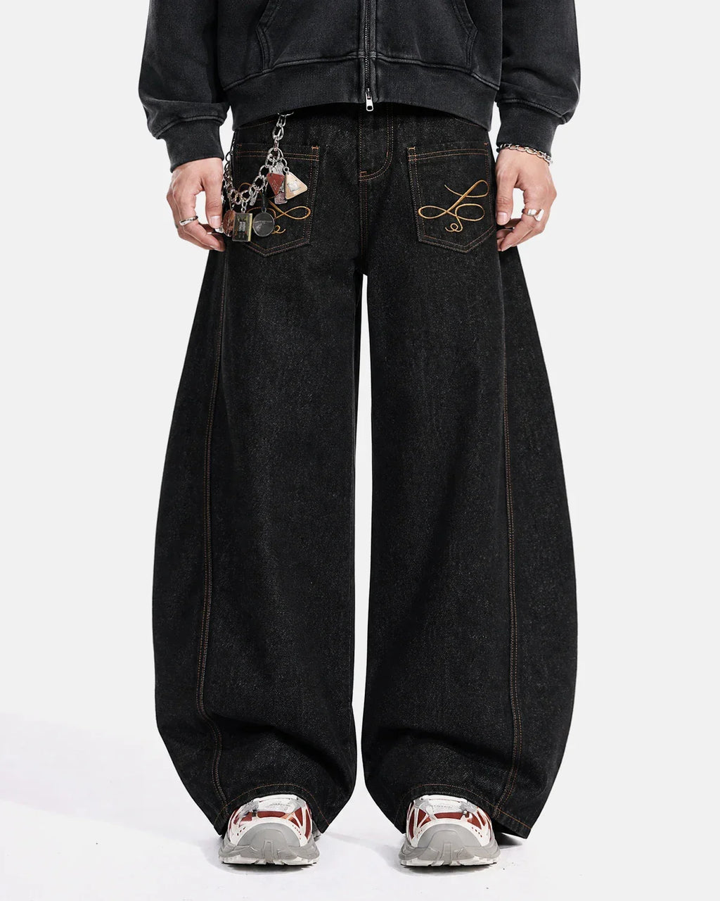 Pocket Embroidery Raw Barrel Jeans | Inflation Streetwear