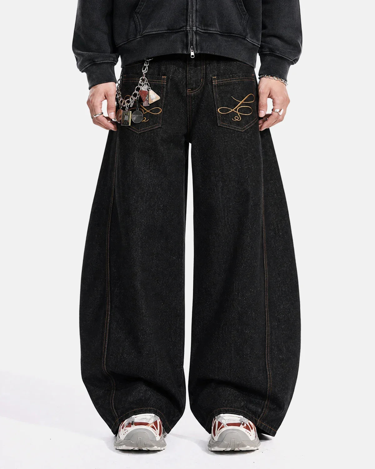 Pocket Embroidery Raw Barrel Jeans | Inflation Streetwear