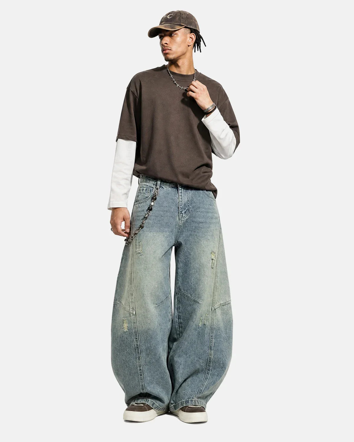 Acid Washed Distressed Barrel Jeans | Inflation Streetwear