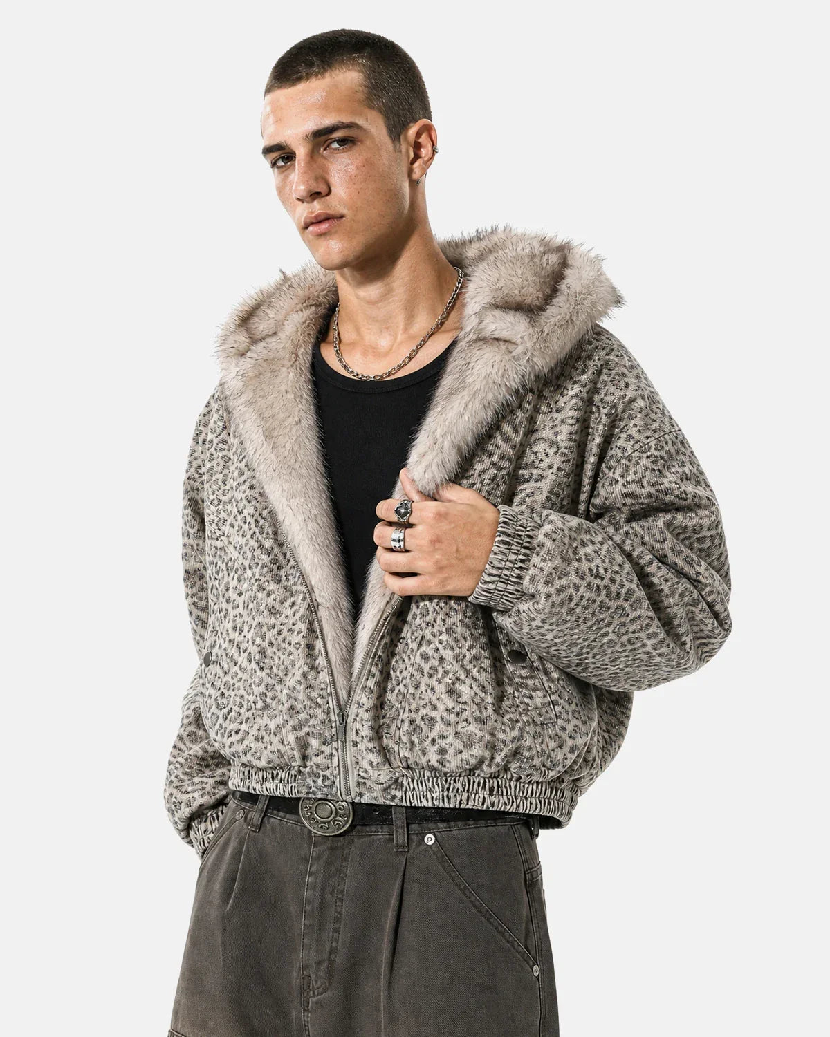 Leopard Faux Fur Lined Bomber Jacket | Inflation Streetwear