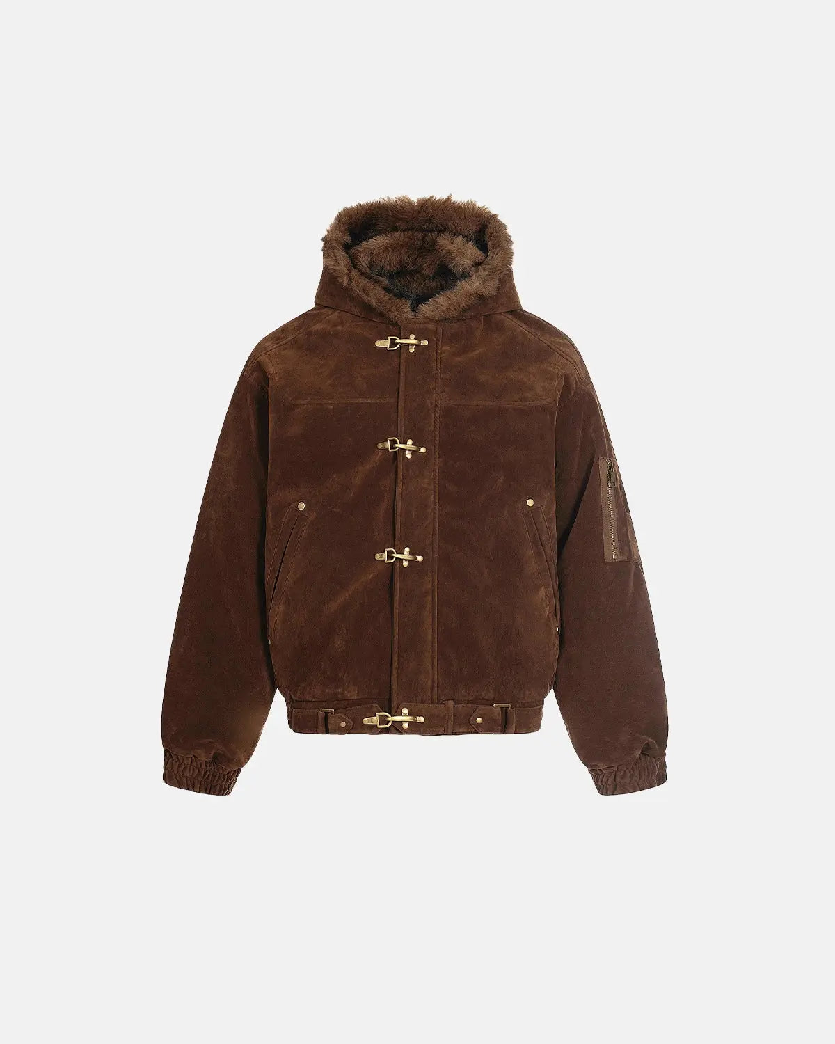 Faux Fur Lined Clasp Bomber Jacket | Inflation Streetwear