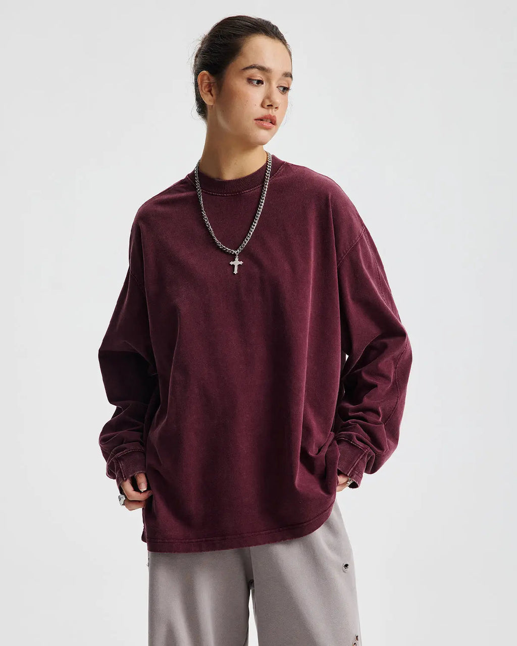 Distressed Aicd Wash Oversized  Long Sleeve Tees | Inflation Streetwear