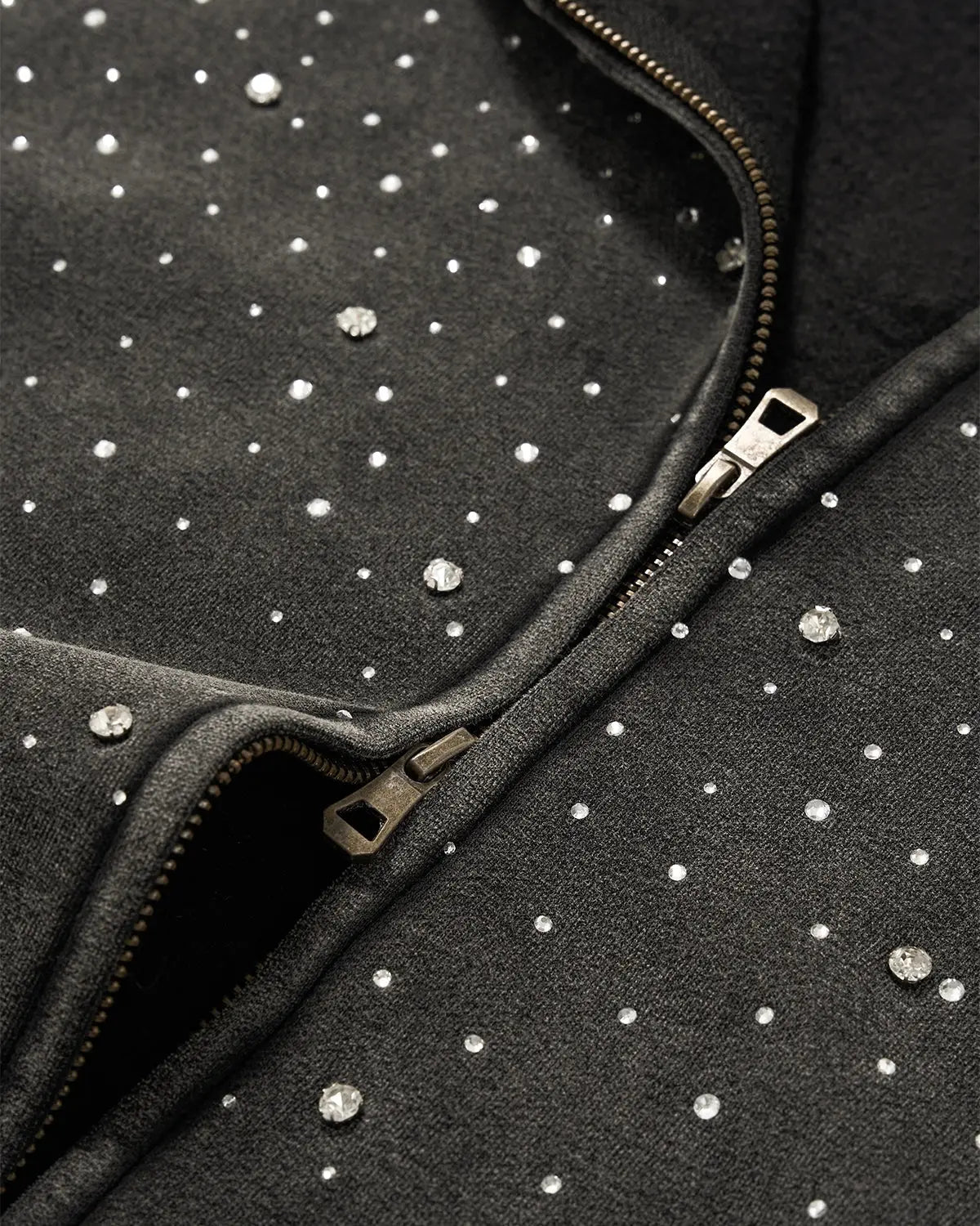 Distressed Washed Fleece Rhinestone Zip Up Hoodies | Inflation Streetwear