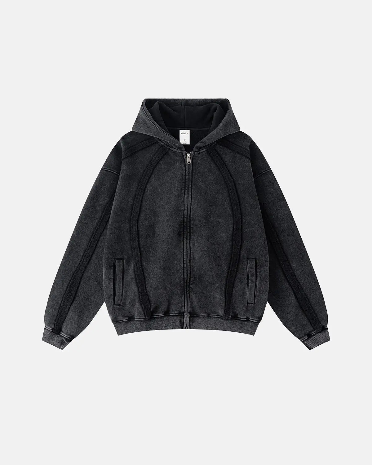 Snow Washed Raw Edge Boxy Zip Up Hoodie | Inflation Streetwear