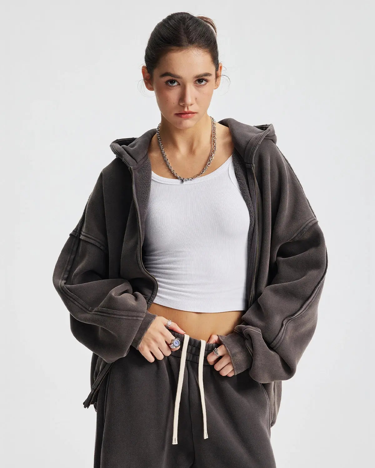 Distressed Acid Wash Double Zip Up Hoodies | Inflation Streetwear
