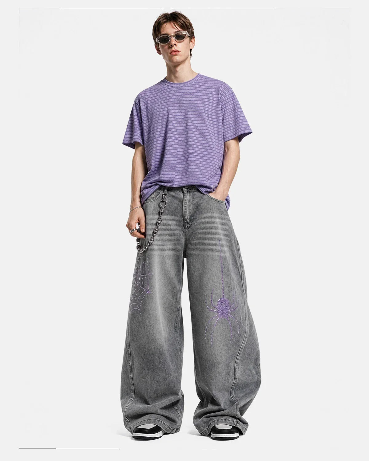 Spider Graphic Rhinestone Barrel Jeans | Inflation Streetewear