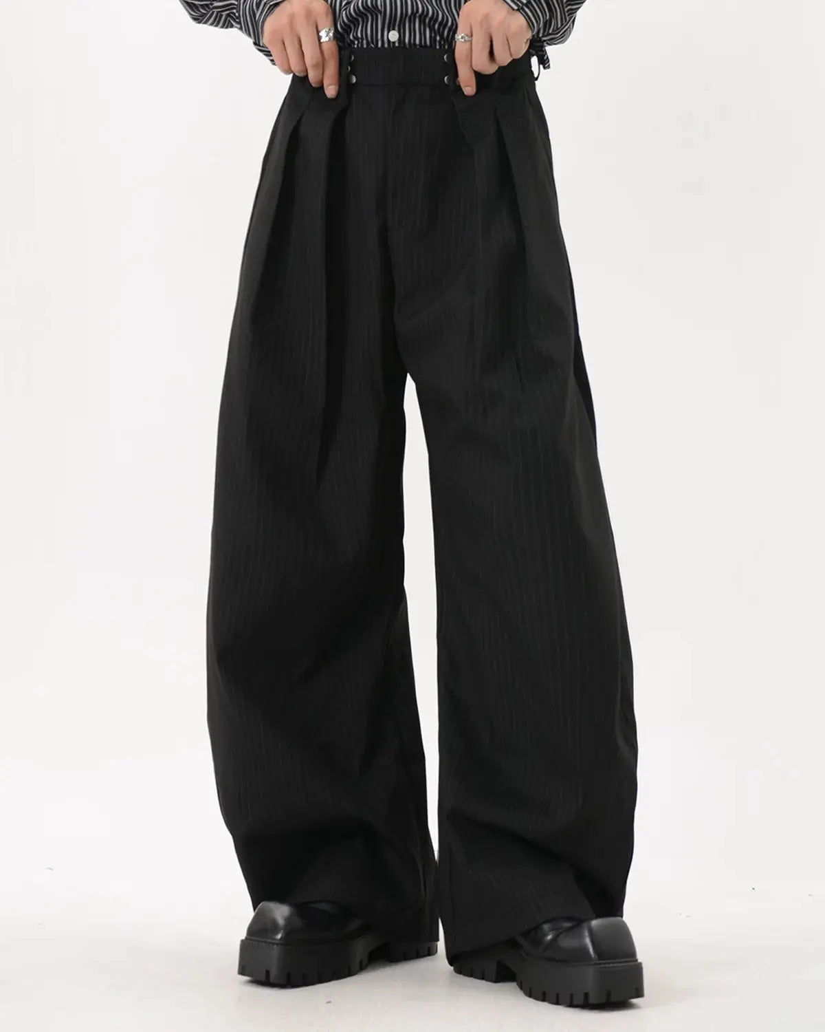 Black Striped Barrel Suit Pant | INFLATION Streetwear