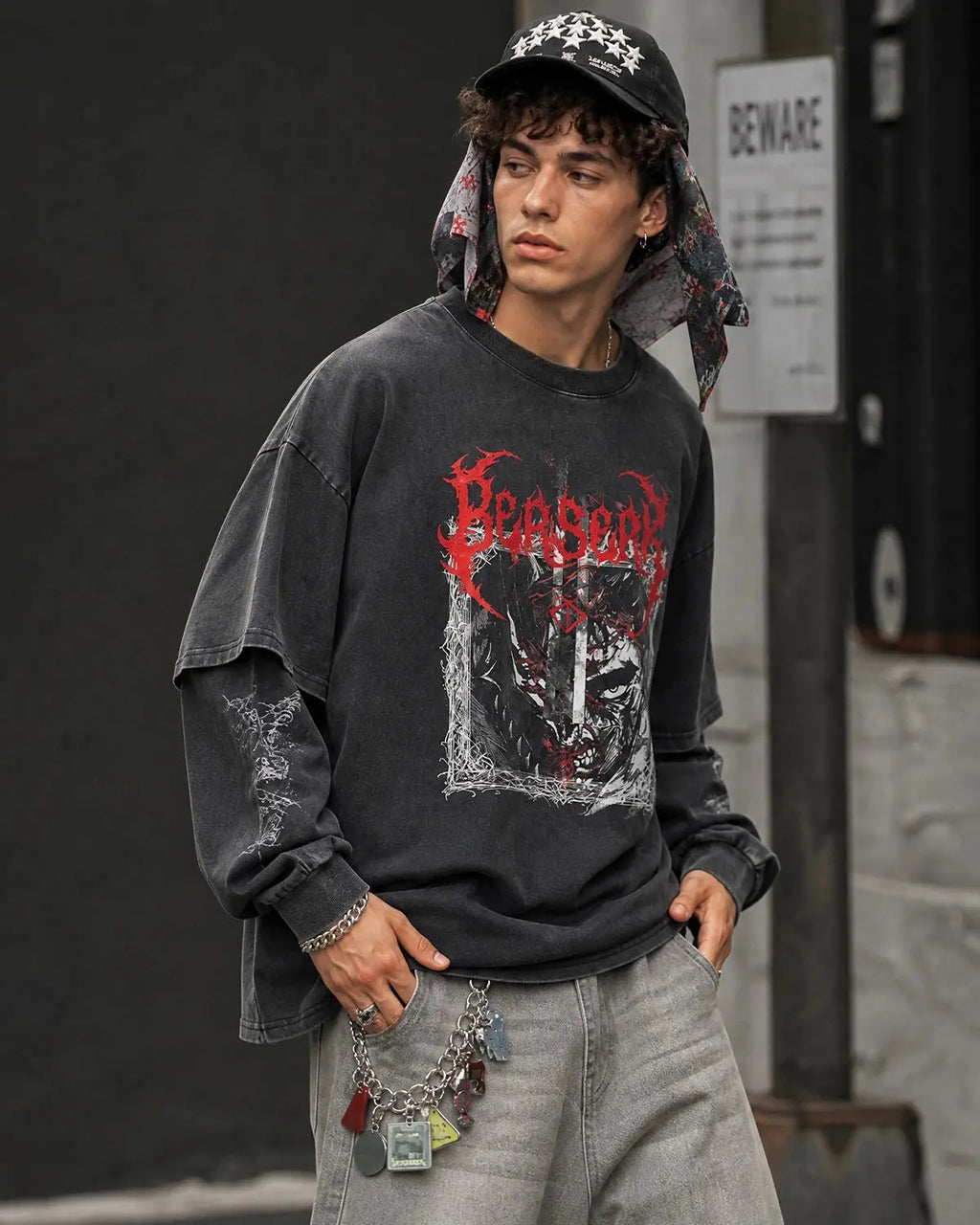 Graphic Distressed Acid Wash Layered Tshirts  | Inflation Streetwear