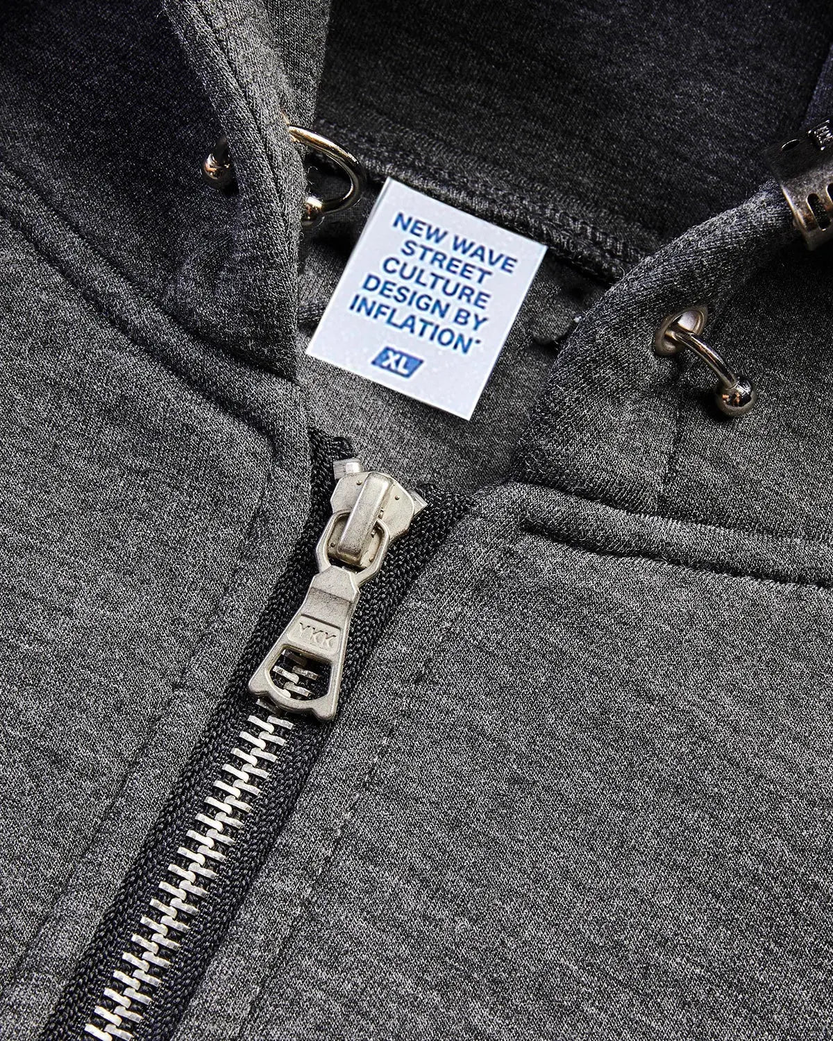 INFLATION Grey Boxy Zip Up Hoodies